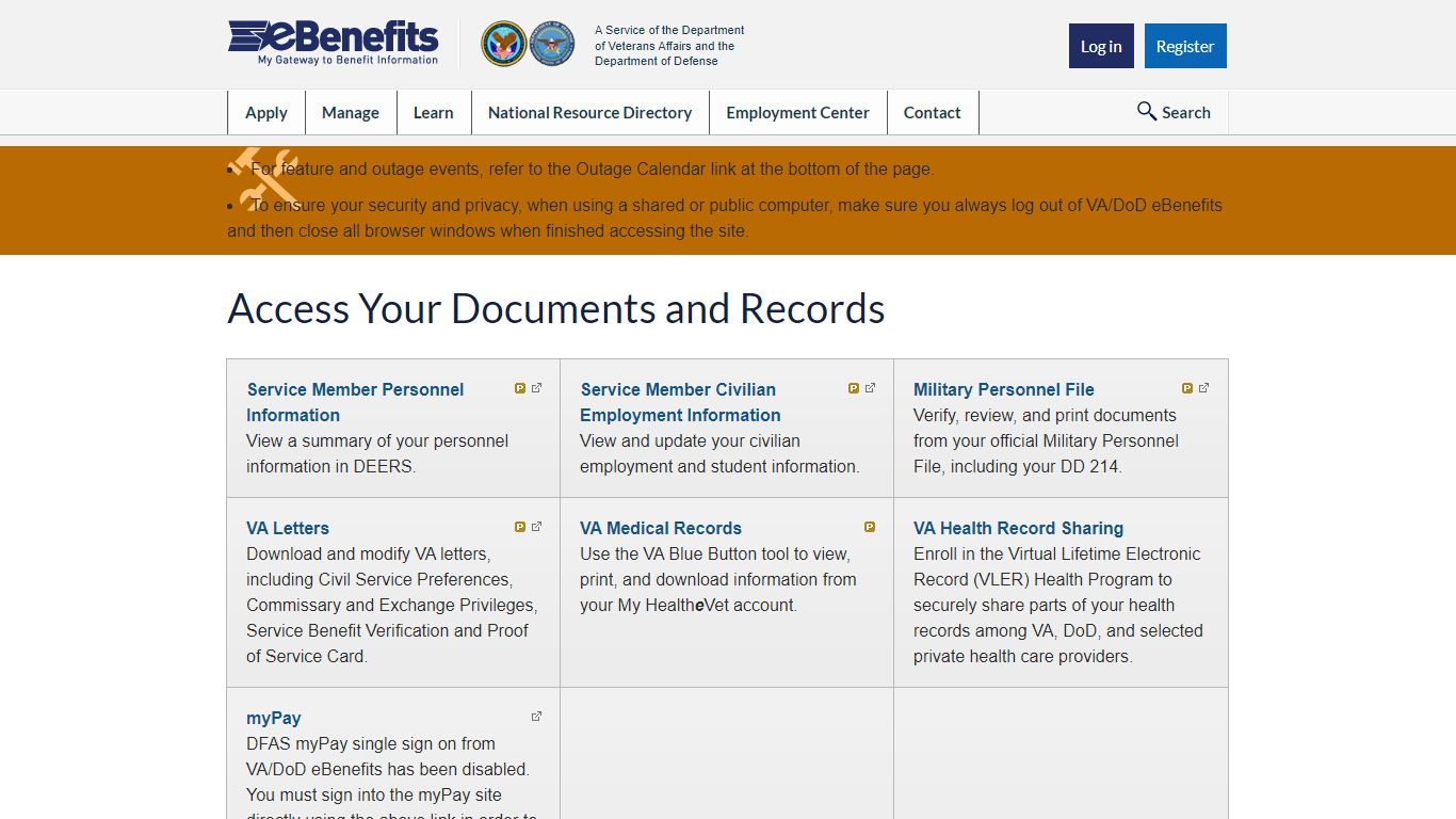 Access Your Documents & Records - VA/DoD eBenefits